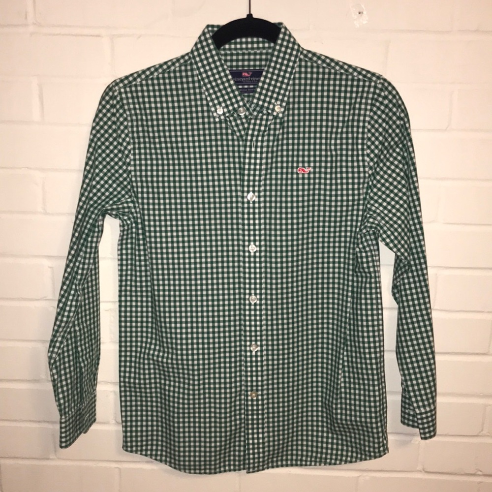 Kids Vinyard Vines Green Checkered Button up